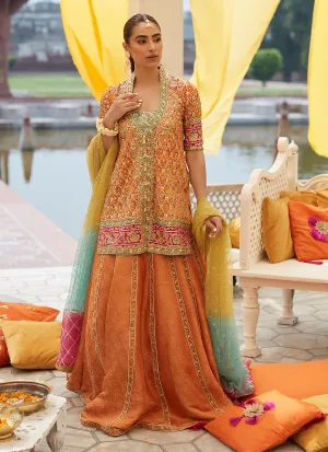 Orange Lehenga Skirt Dress for Pakistani Mehndi Wear