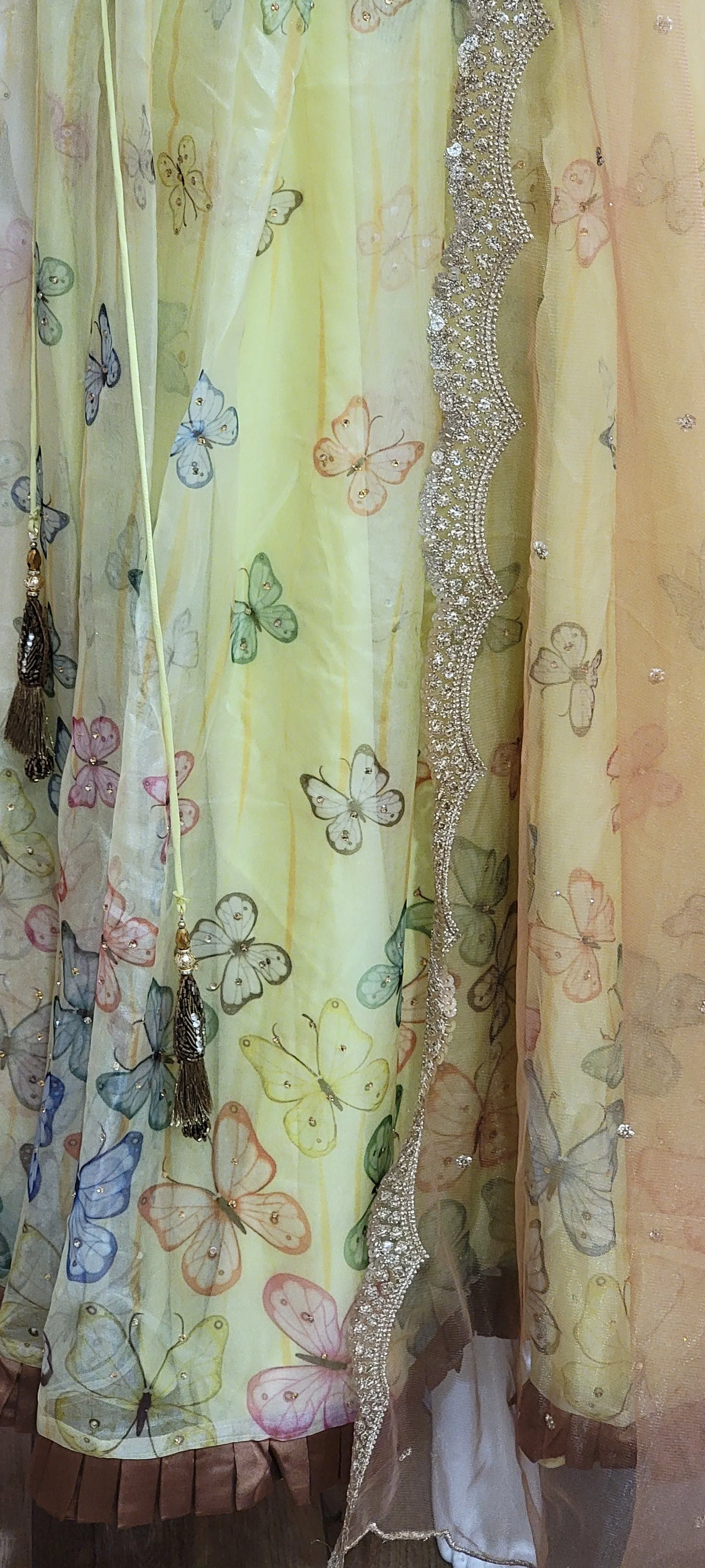 Organza Lehenga Set in Brown and Yellow