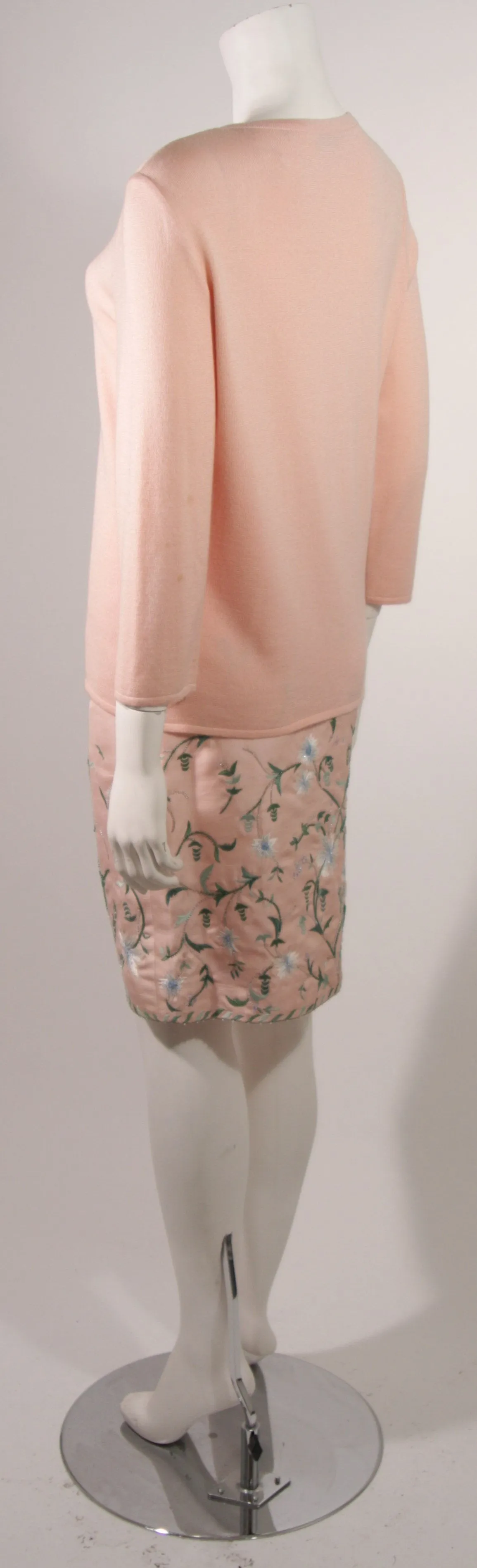 OSCAR DE LA RENTA Pink Floral Skirt & Cardigan Set Size Large