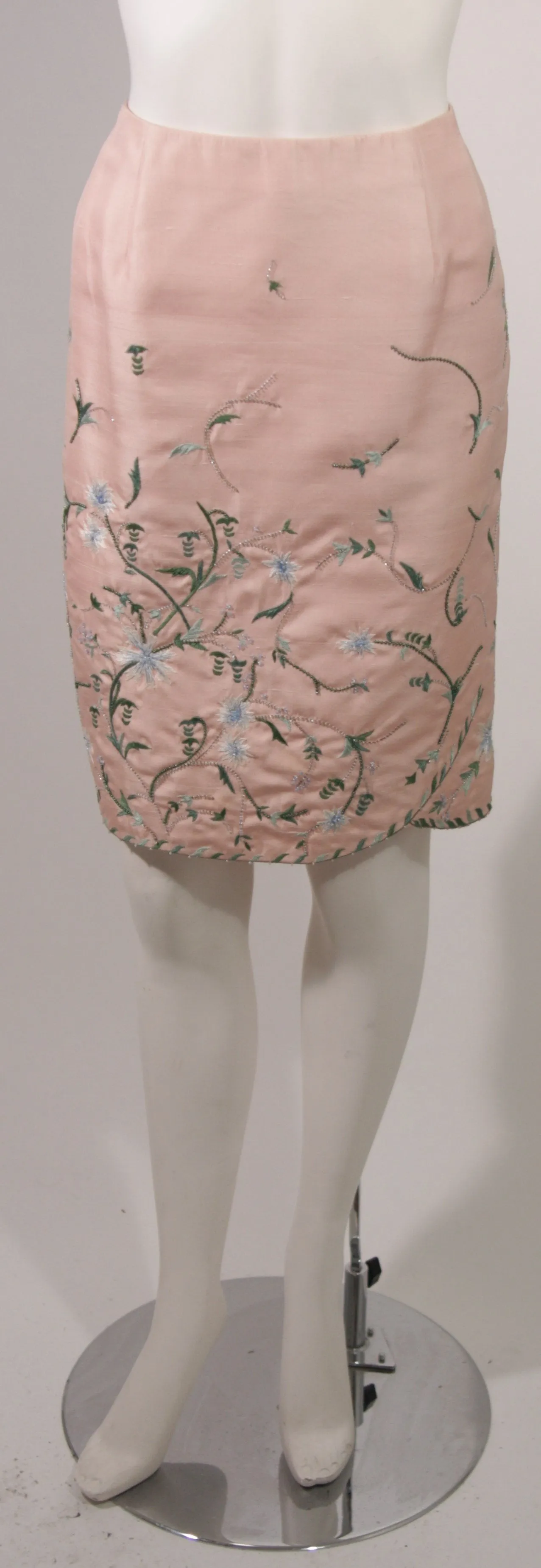 OSCAR DE LA RENTA Pink Floral Skirt & Cardigan Set Size Large