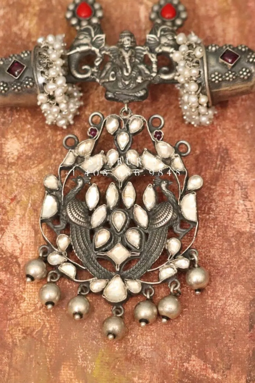 Oxidized silver pendent Silver jewelry Indian simple nakshi work ,oxidized ,Indian party wear jewelry,Indian Jewelry-NIHIRA-SHABURIS
