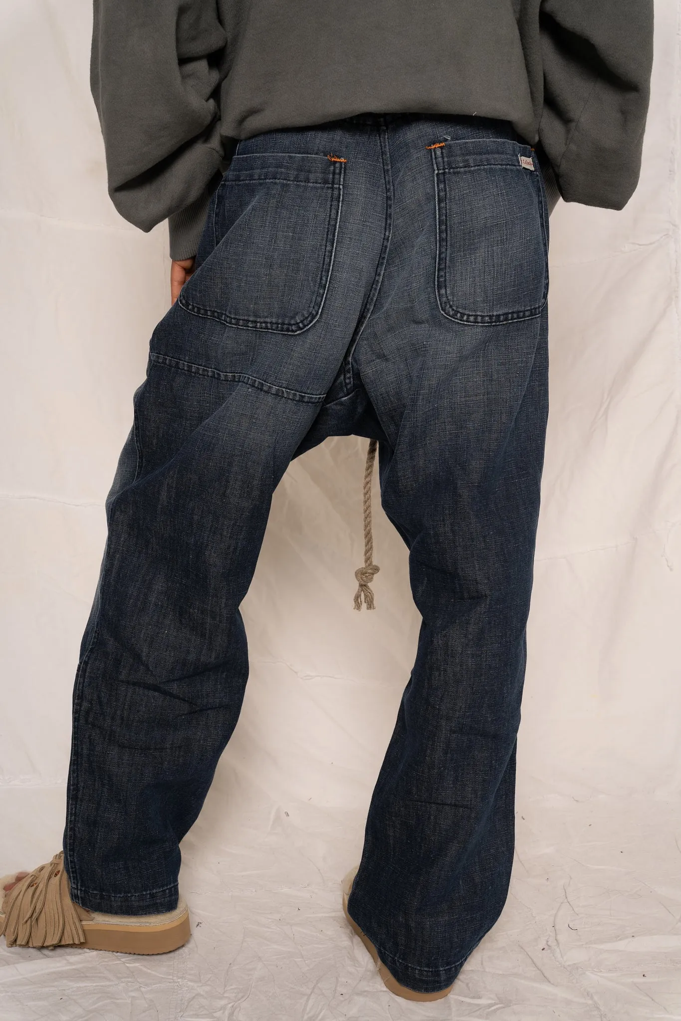 P65 Farmer Pleated Pants Denim Linen Sunfaded