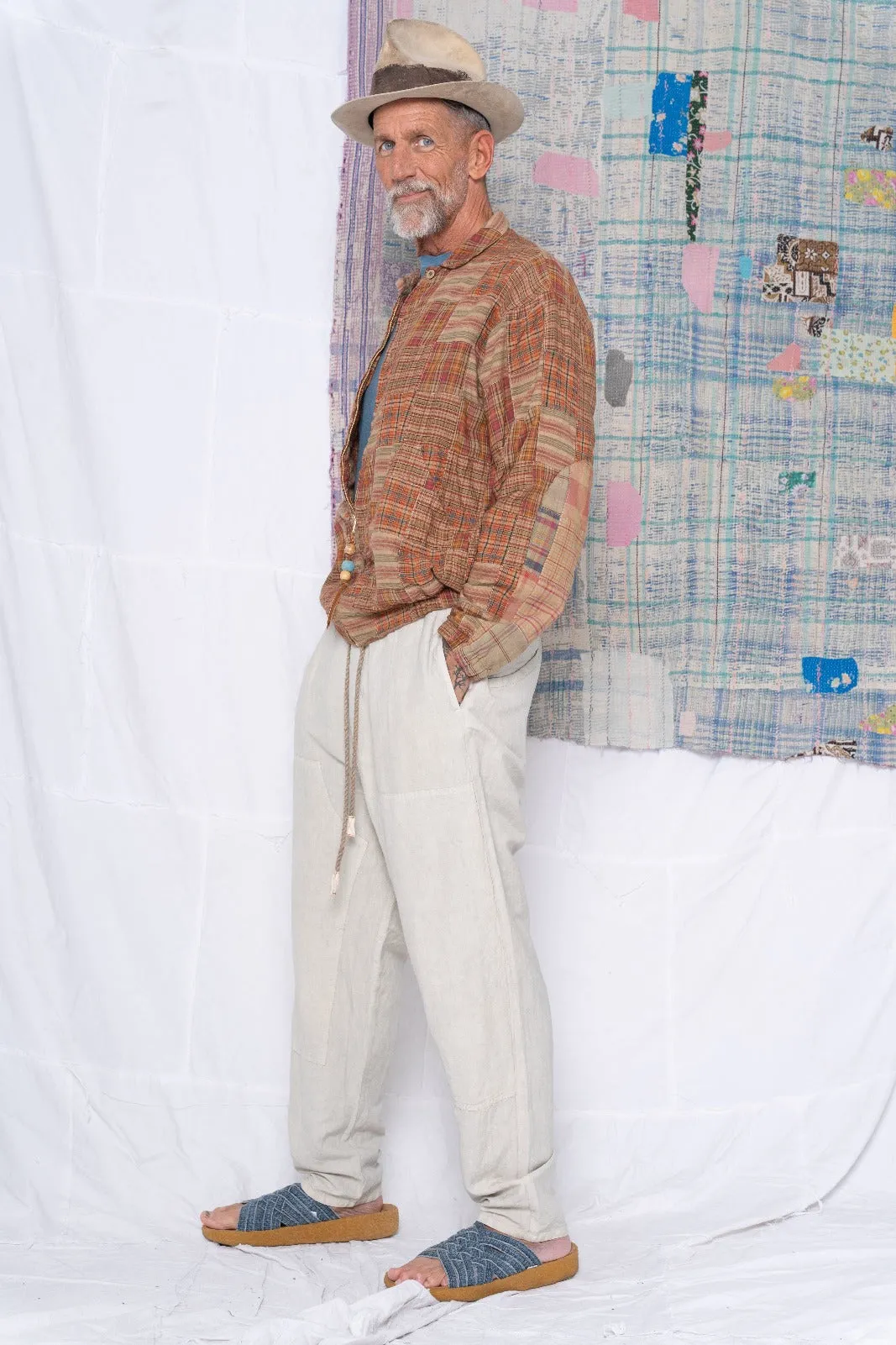 P70 Pleated Easy Pant Wild Silk & Hemp Uneven Dye Sand Grey