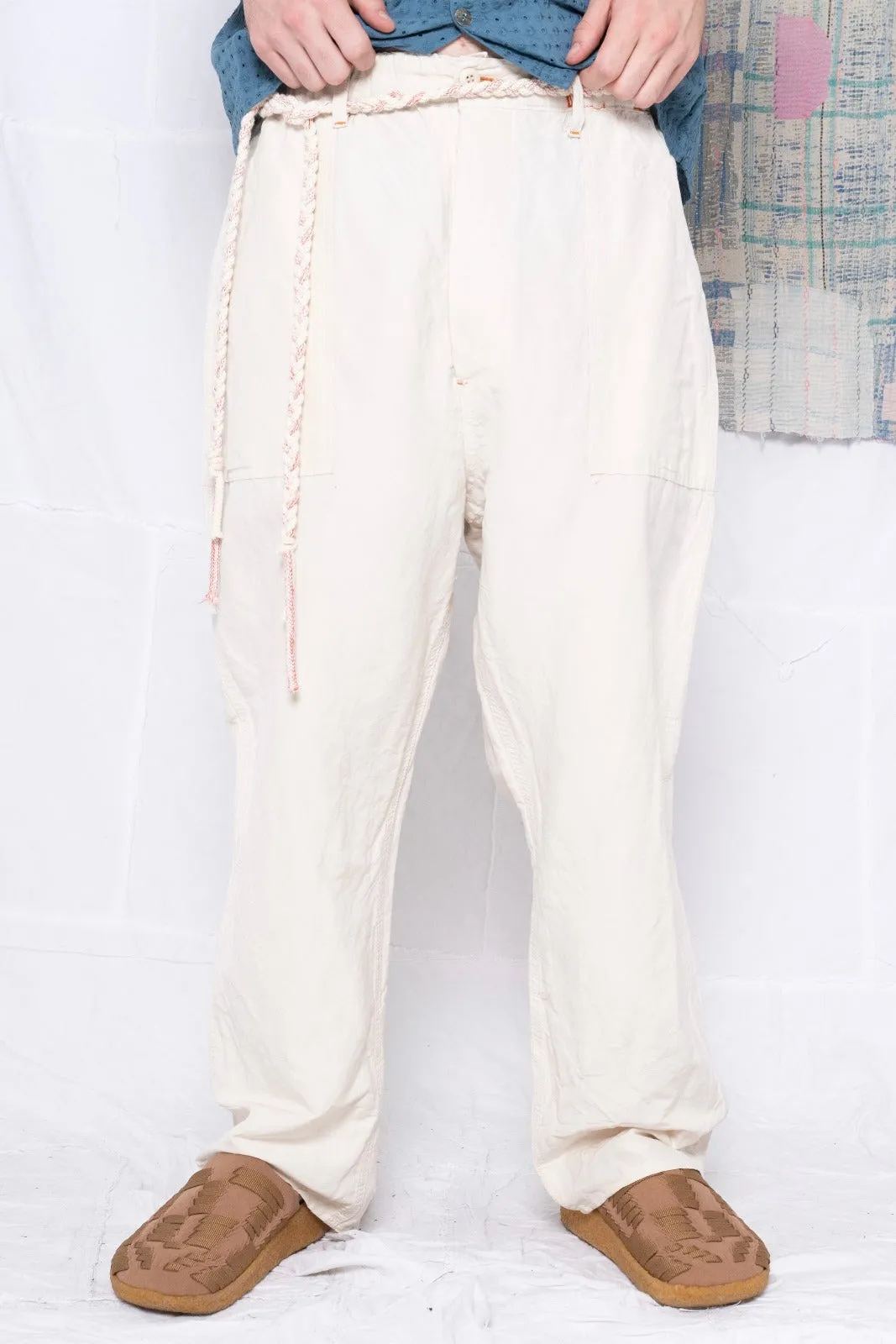 P70 Pleated Easy Pant Wild Silk & Hemp Uneven Dye Sand Grey