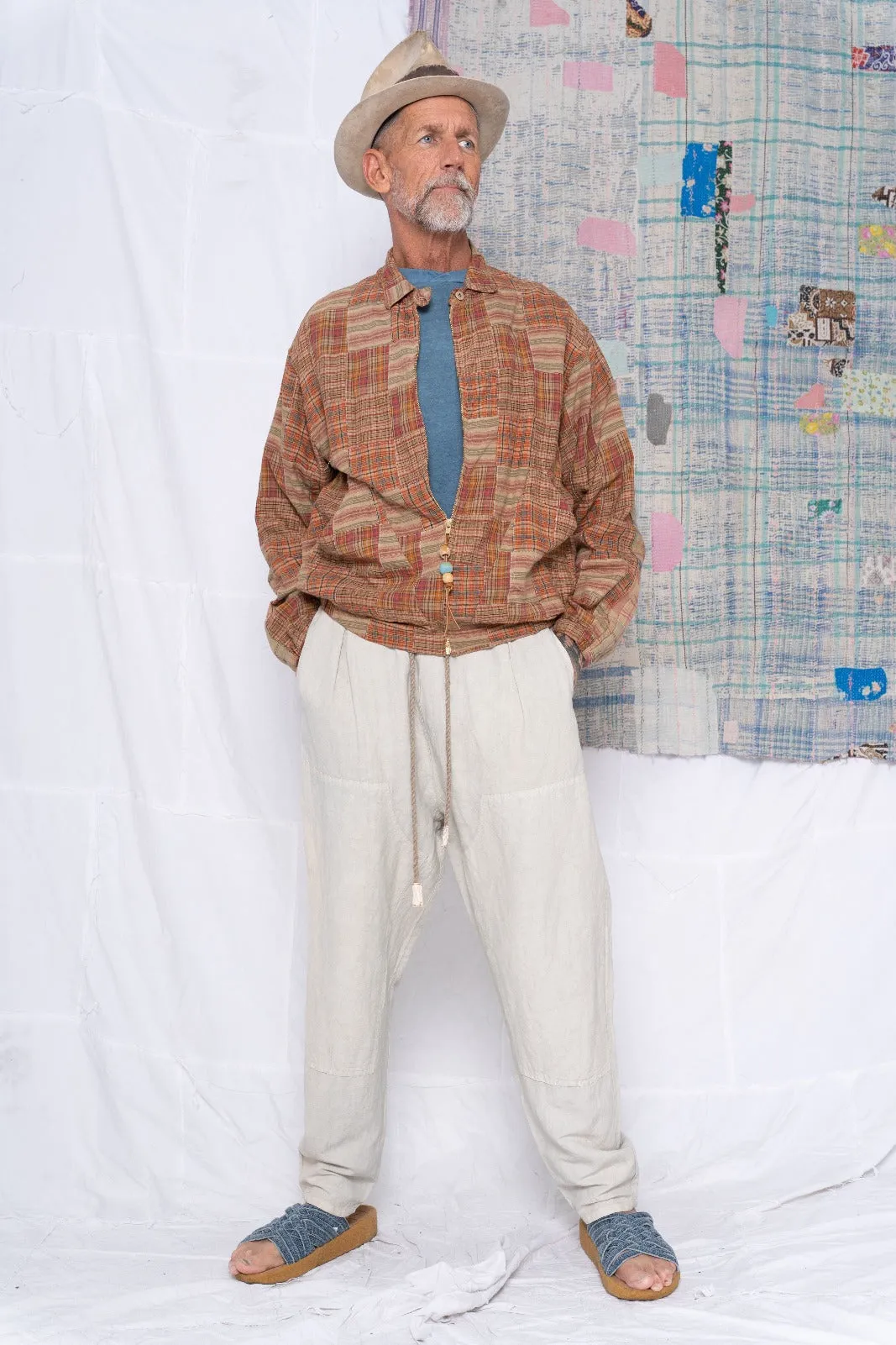 P70 Pleated Easy Pant Wild Silk & Hemp Uneven Dye Sand Grey