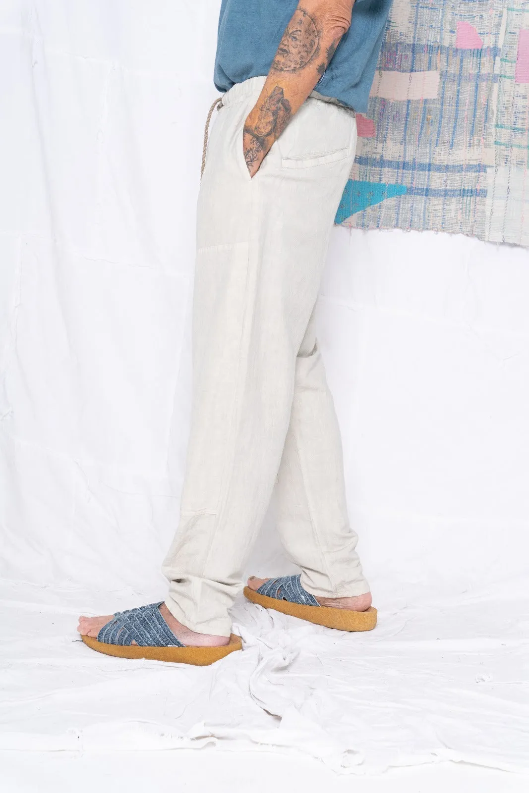 P70 Pleated Easy Pant Wild Silk & Hemp Uneven Dye Sand Grey