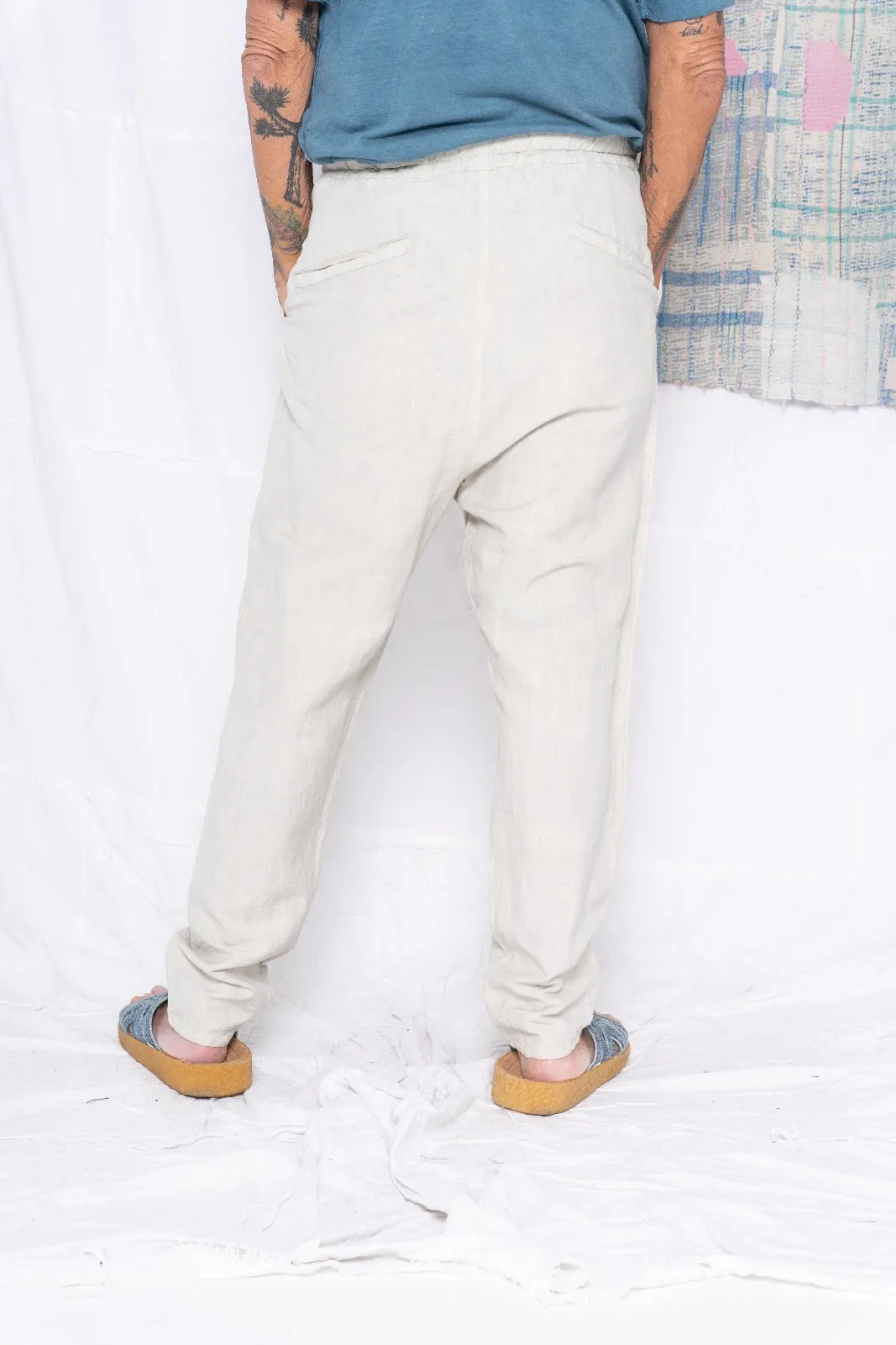 P70 Pleated Easy Pant Wild Silk & Hemp Uneven Dye Sand Grey