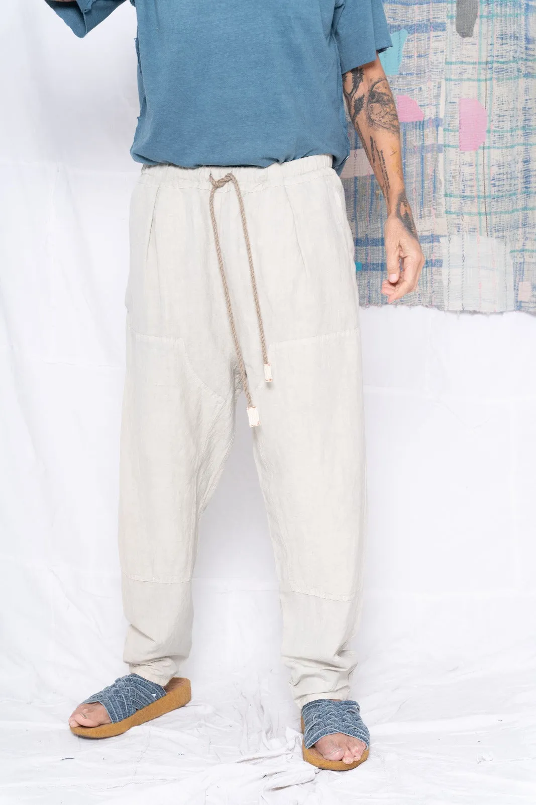P70 Pleated Easy Pant Wild Silk & Hemp Uneven Dye Sand Grey