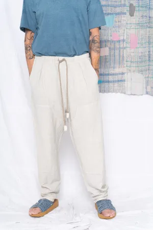 P70 Pleated Easy Pant Wild Silk & Hemp Uneven Dye Sand Grey