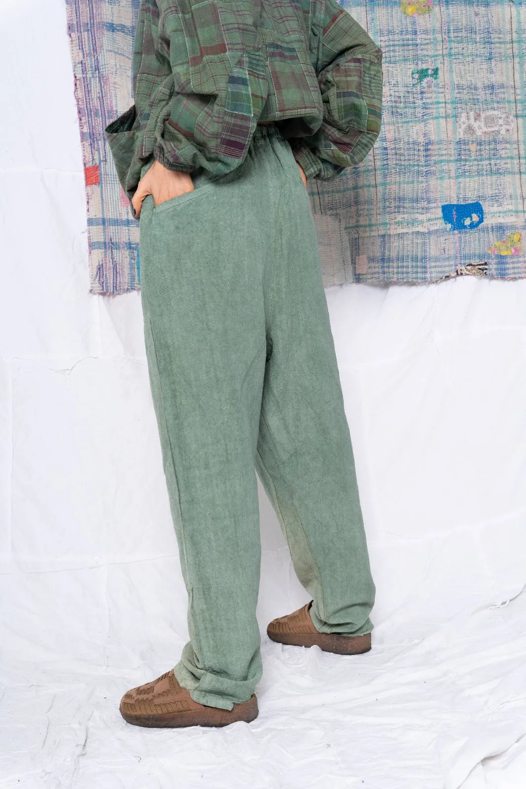 P70 Pleated Easy Pant Wild Silk & Hemp Uneven Dye Sea Green