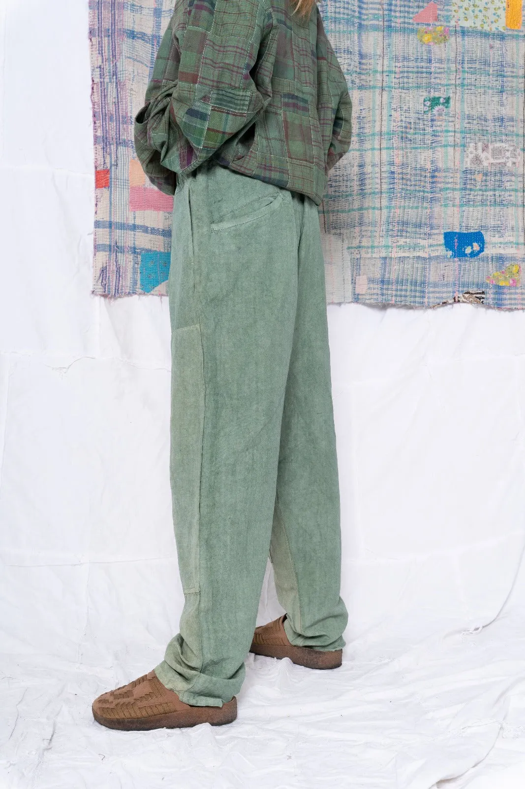 P70 Pleated Easy Pant Wild Silk & Hemp Uneven Dye Sea Green