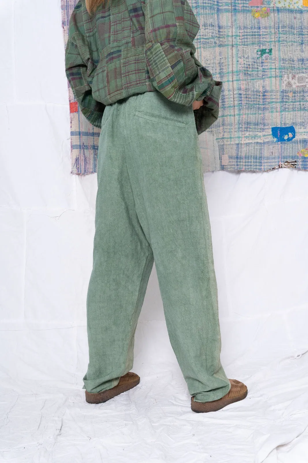 P70 Pleated Easy Pant Wild Silk & Hemp Uneven Dye Sea Green