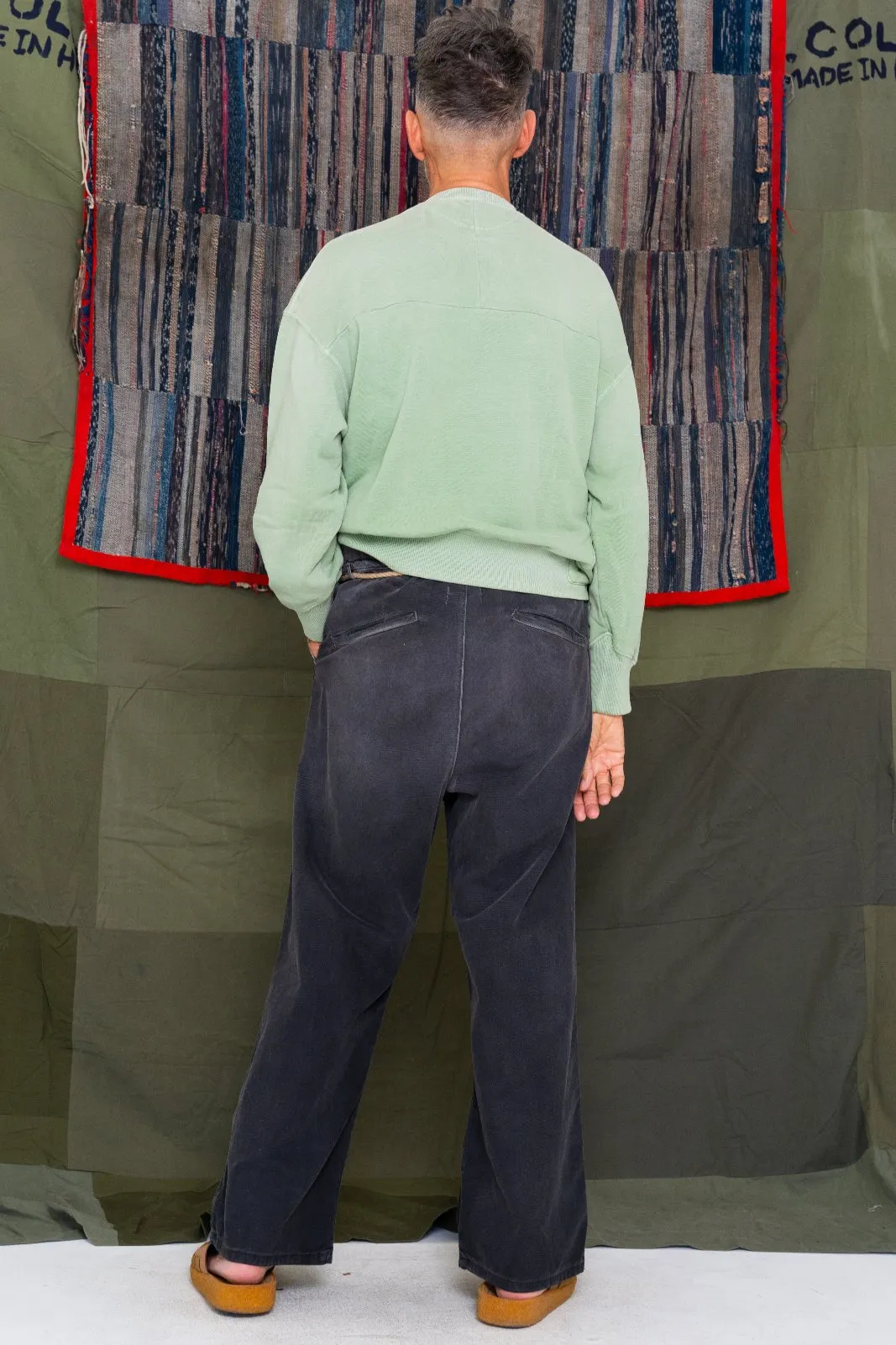P73 Flare Pleated Japanese Twill Sunfaded Smoke Black
