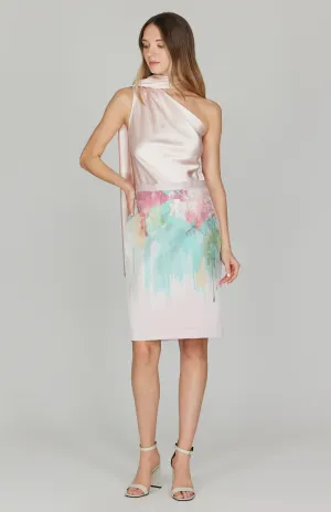 Painterly Garden Jacquard Narrow Skirt w/ Side Slit