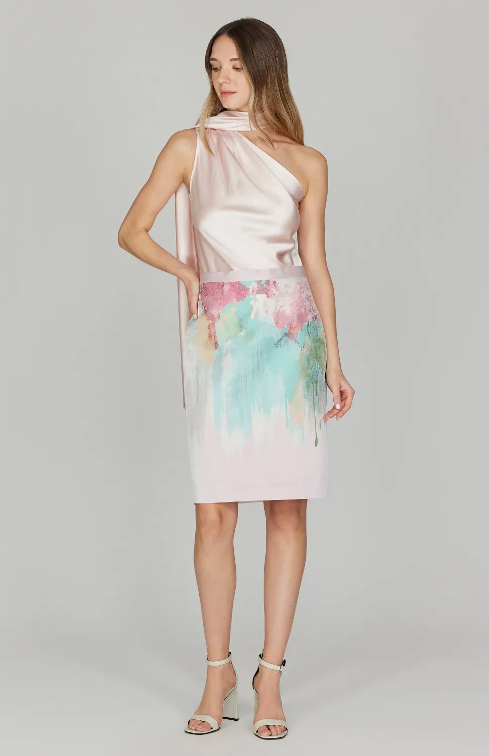 Painterly Garden Jacquard Narrow Skirt w/ Side Slit