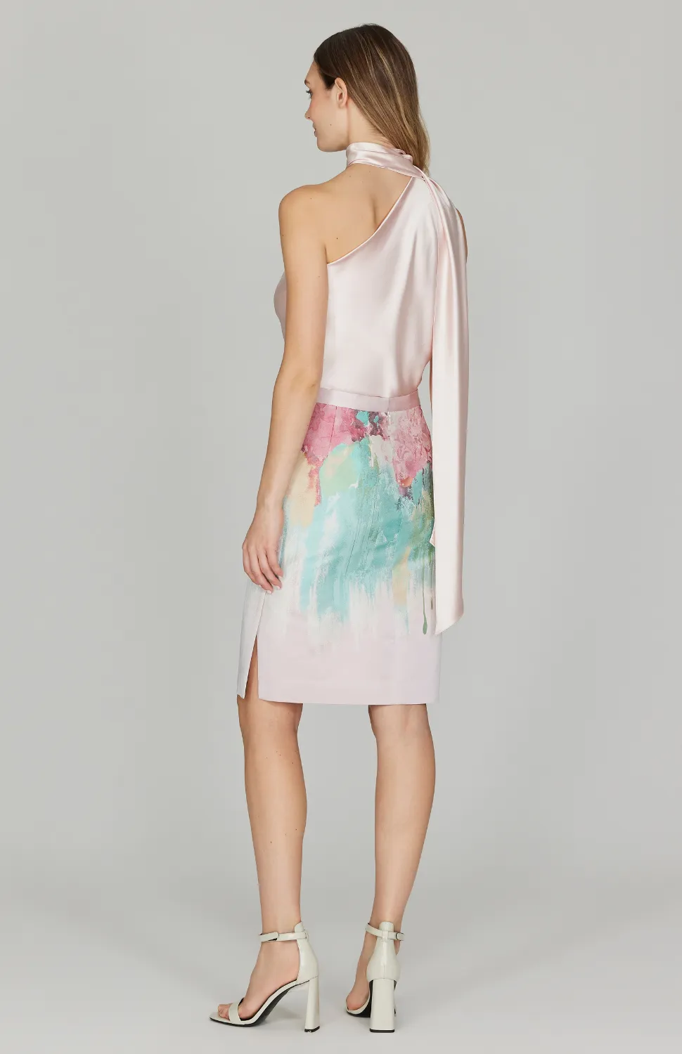 Painterly Garden Jacquard Narrow Skirt w/ Side Slit