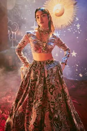 Paper Dolls Organza Printer And Embellished Top And Skirt With Dupatta