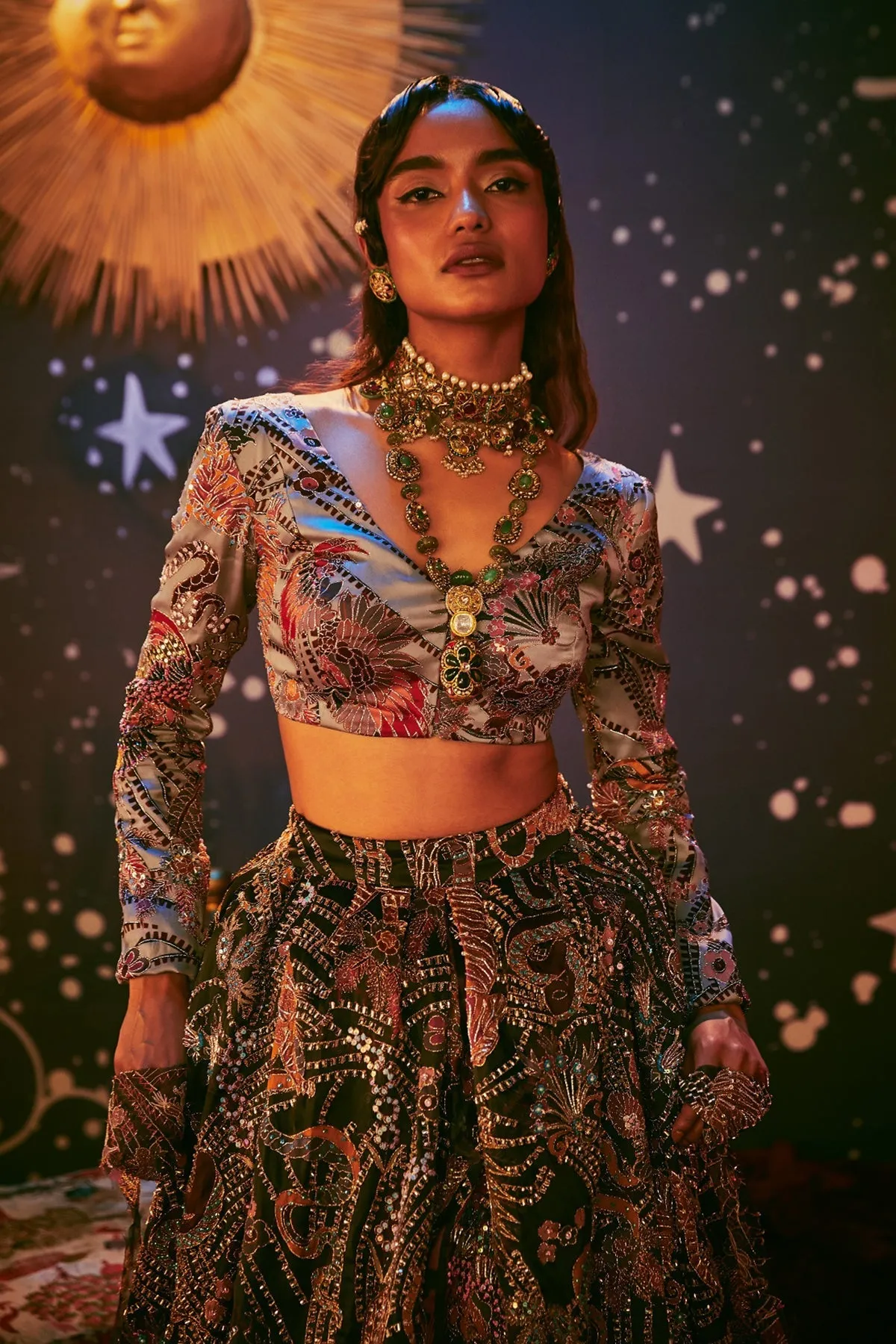 Paper Dolls Organza Printer And Embellished Top And Skirt With Dupatta