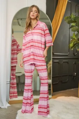 Pink Multi Stripe Pleated Pants