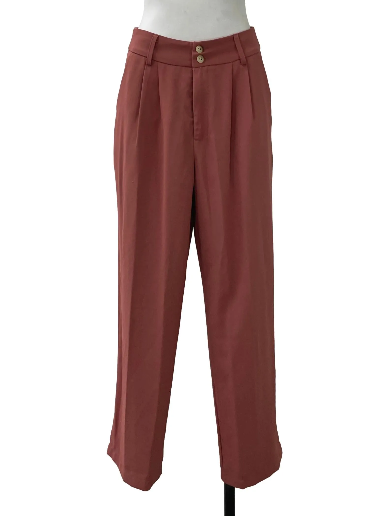 Pink Pleated Straight Pants