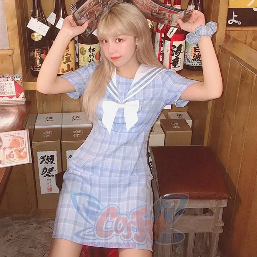 Plaid Sailor Collar Bowknot Dress J40165