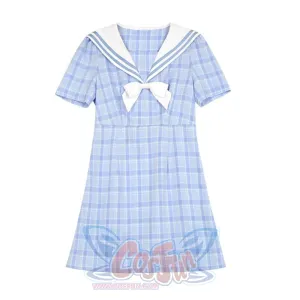Plaid Sailor Collar Bowknot Dress J40165