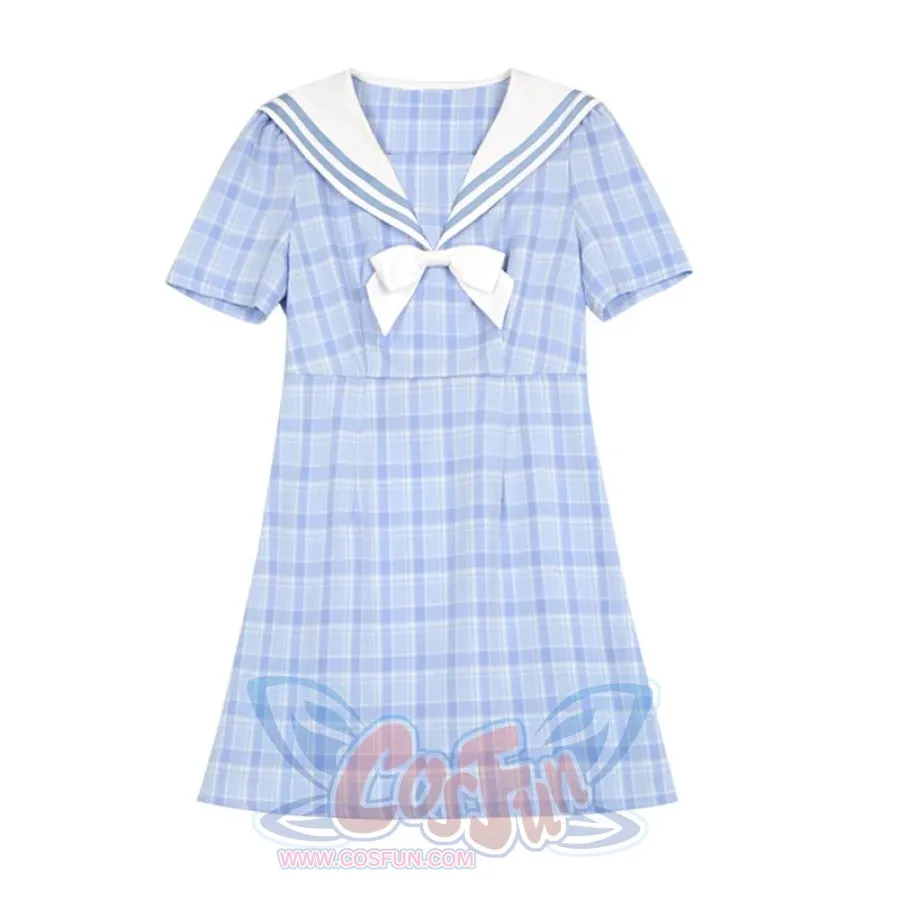 Plaid Sailor Collar Bowknot Dress J40165
