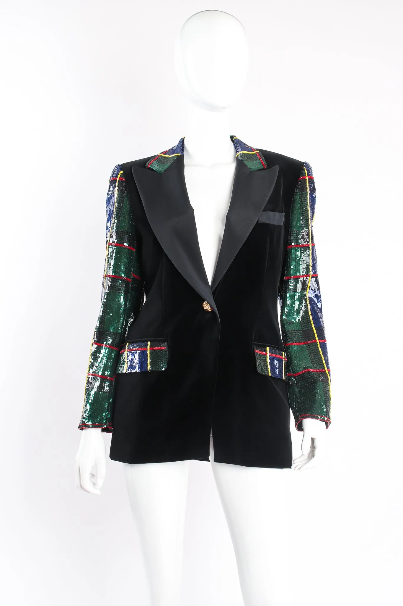 Plaid Sequin Jacket & Skirt Set