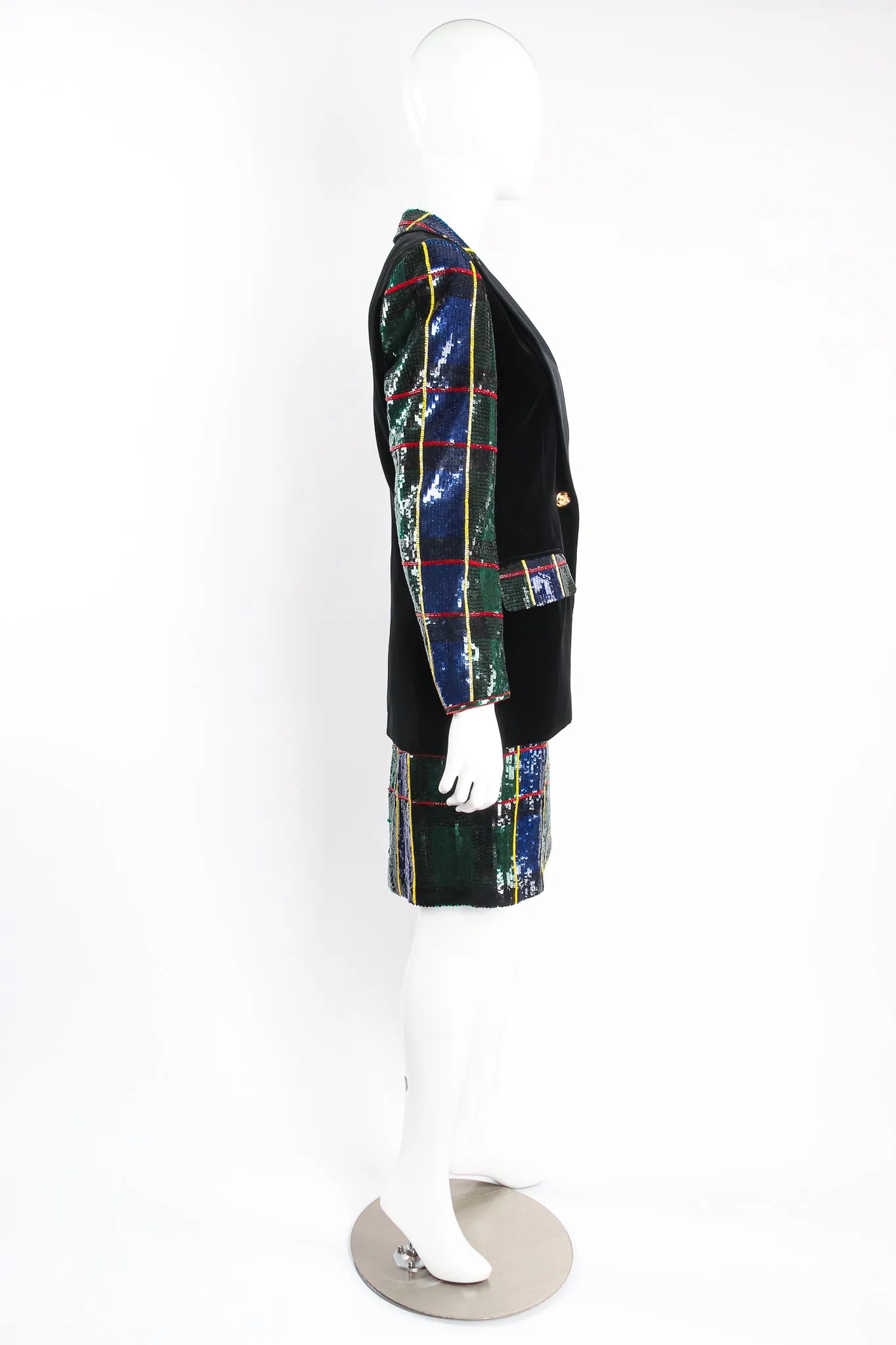 Plaid Sequin Jacket & Skirt Set