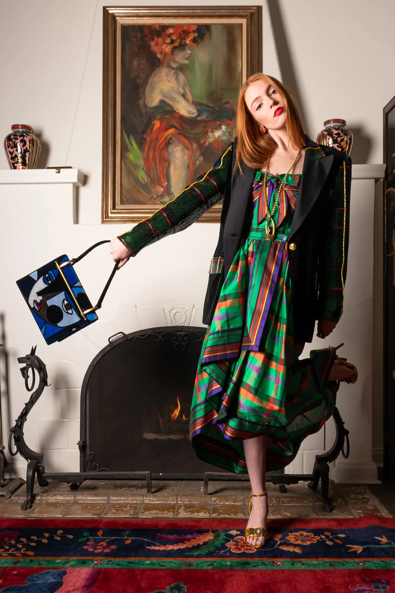 Plaid Sequin Jacket & Skirt Set