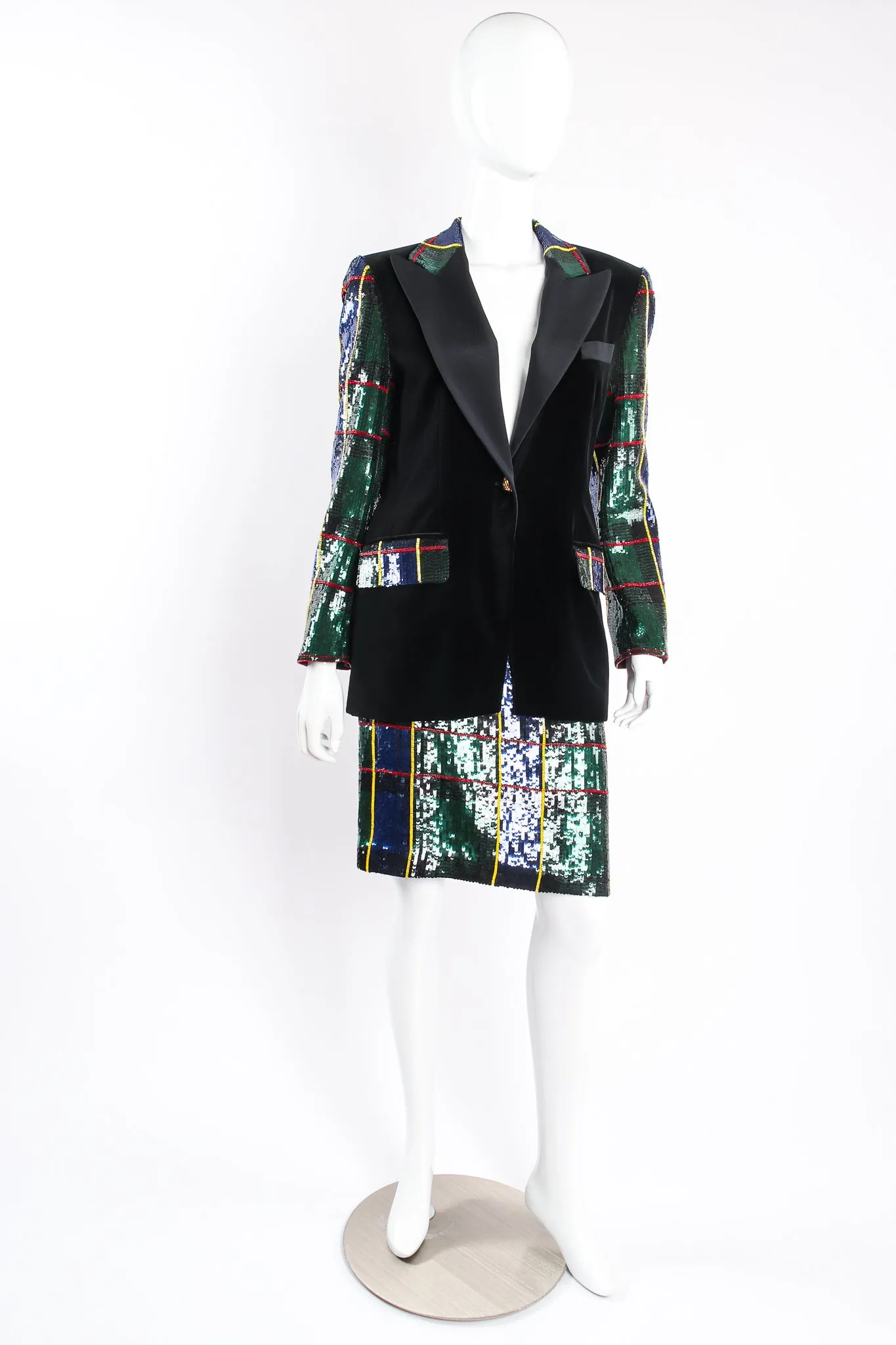 Plaid Sequin Jacket & Skirt Set