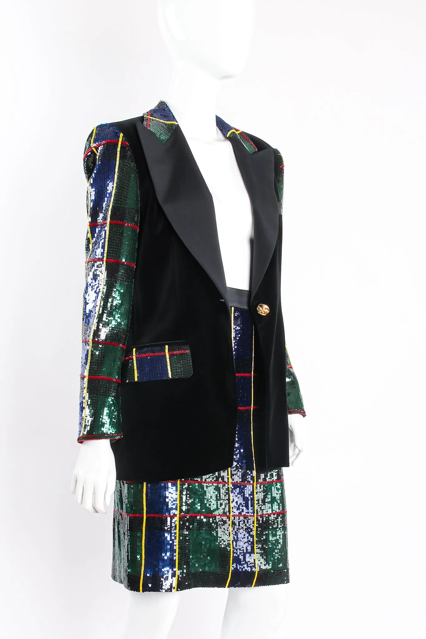 Plaid Sequin Jacket & Skirt Set