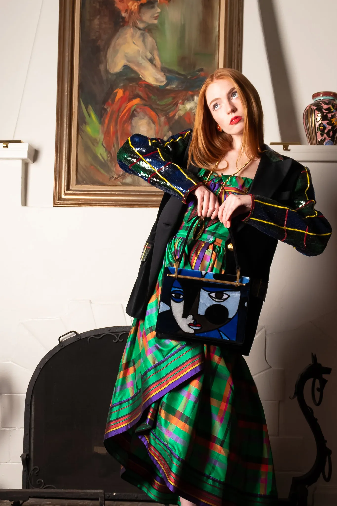 Plaid Sequin Jacket & Skirt Set