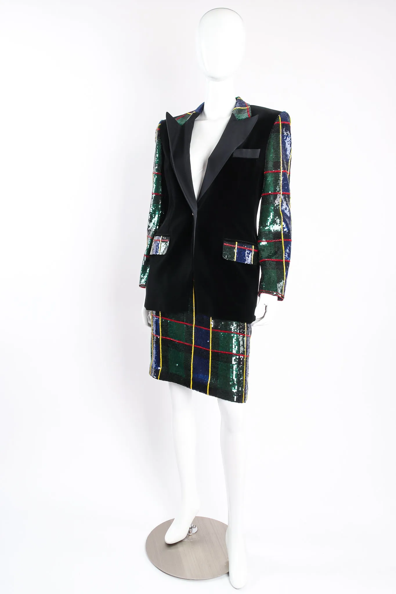 Plaid Sequin Jacket & Skirt Set