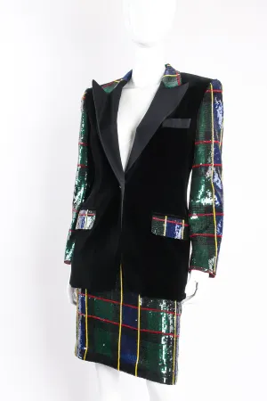 Plaid Sequin Jacket & Skirt Set