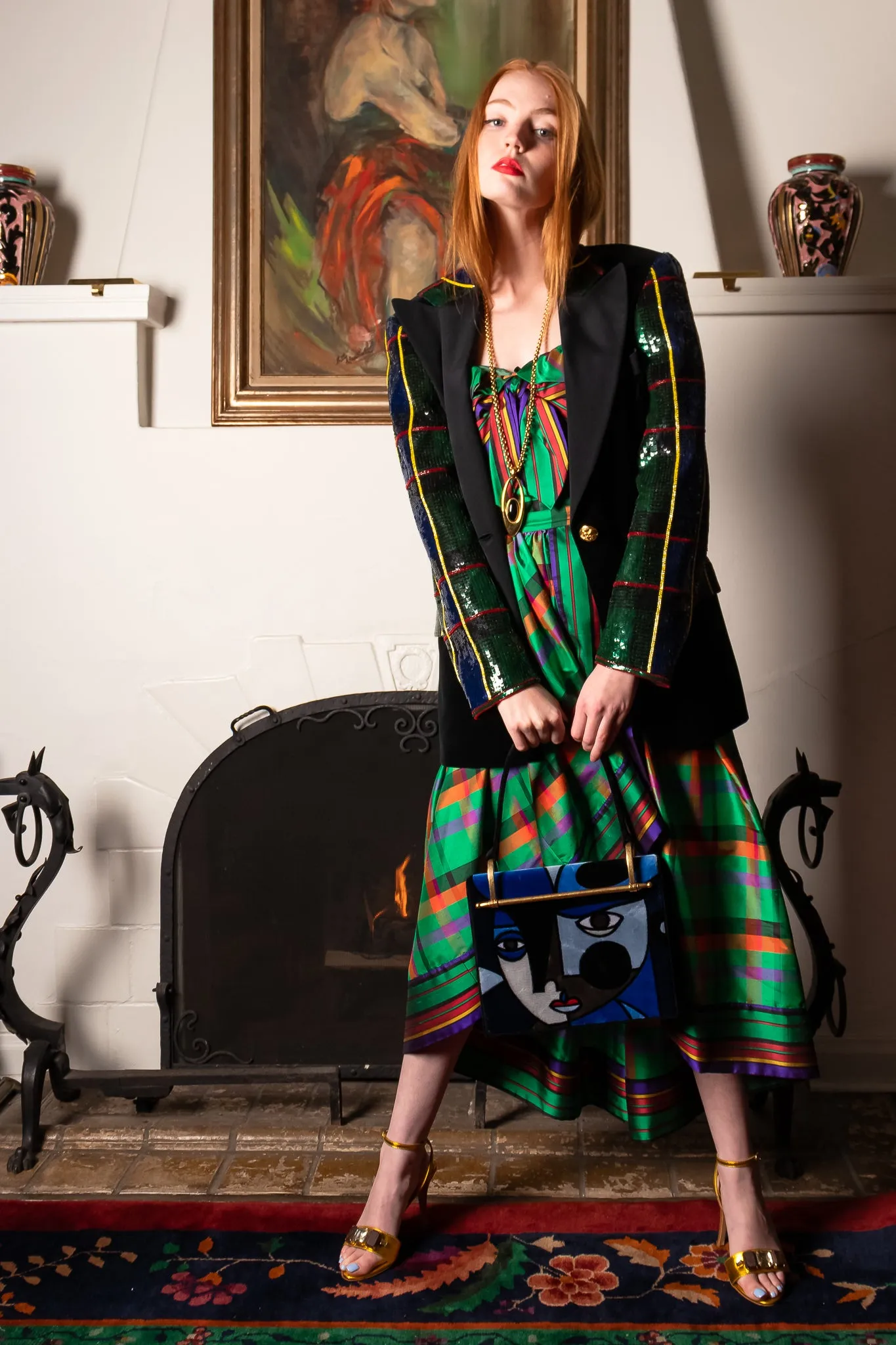 Plaid Sequin Jacket & Skirt Set