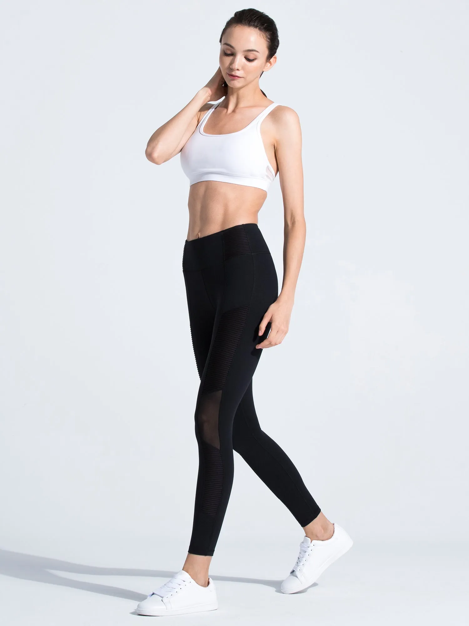 PLEATED PANTS, BLACK/BLACK MESH