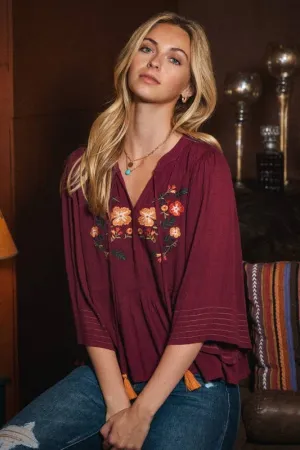 Plus  Half Wing Sleeve Blouse in Burgundy