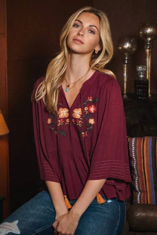 Plus  Half Wing Sleeve Blouse in Burgundy