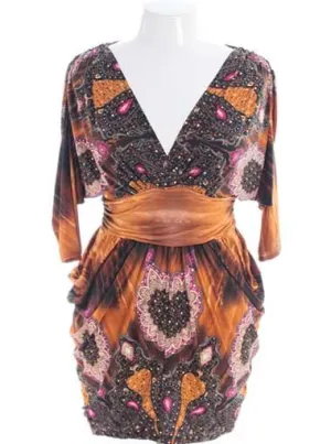 Plus Size Royal V Neck Orange Dress