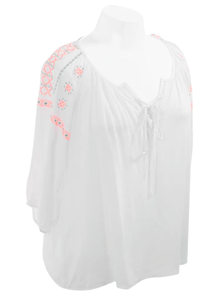 Plus Size Southwestern Orange Embroidered Blouse