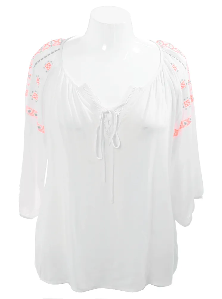 Plus Size Southwestern Orange Embroidered Blouse