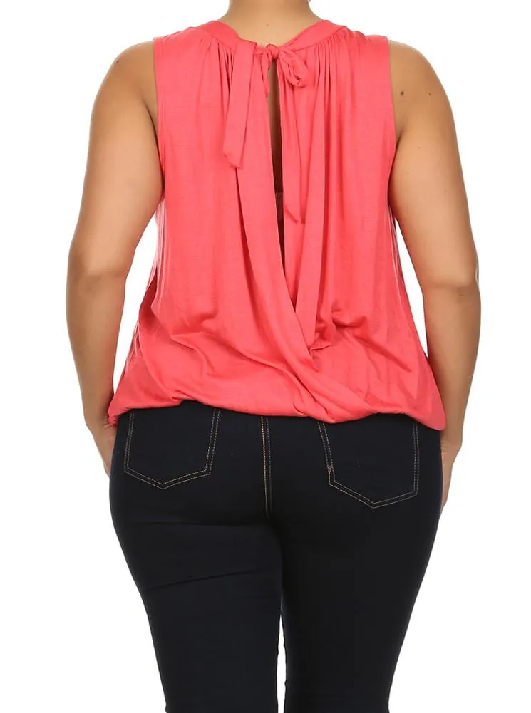 Plus Size Surplice Wrapped Coral Blouse