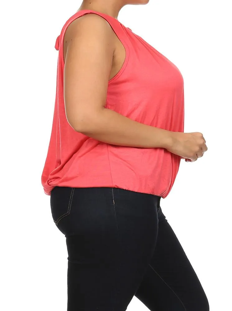 Plus Size Surplice Wrapped Coral Blouse
