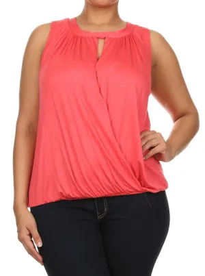 Plus Size Surplice Wrapped Coral Blouse
