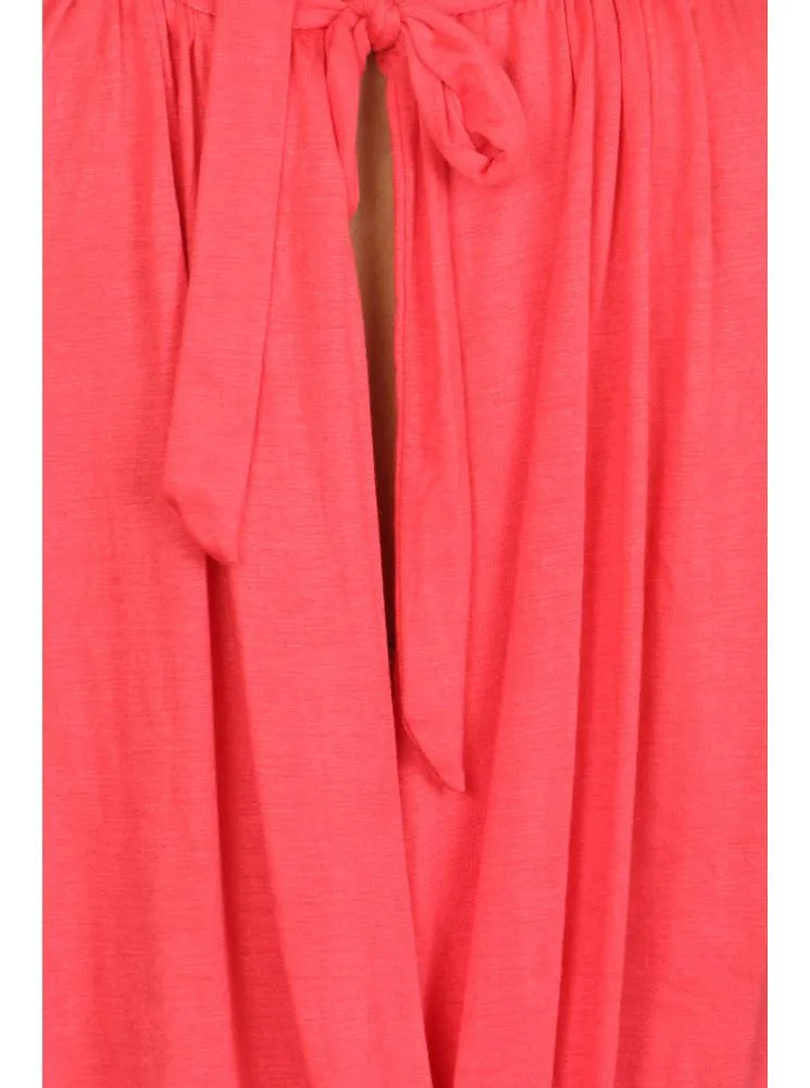 Plus Size Surplice Wrapped Coral Blouse