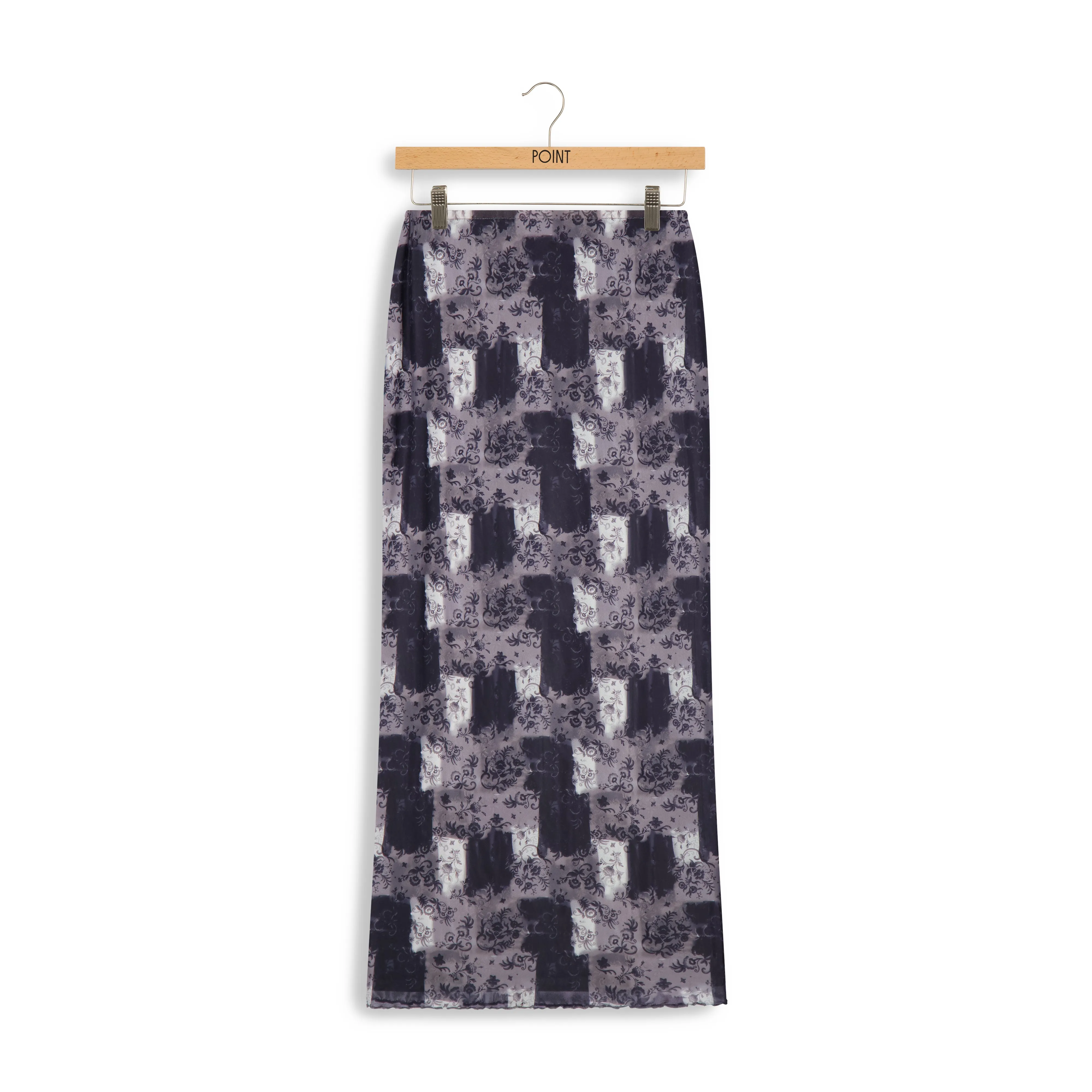 Point Straight Mesh Skirt in Patchwork Print