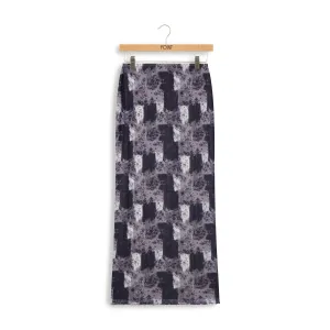 Point Straight Mesh Skirt in Patchwork Print