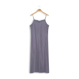 Point Sueded A-Line Slip Dress in Gunmetal