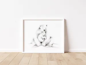 Polar Bear Family Pencil Drawing Print